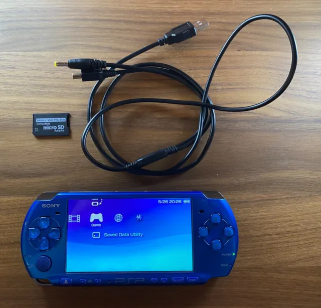Sony PSP 2000 Metallic Blue with Charging Cord and Memory Card Adapter - TESTED