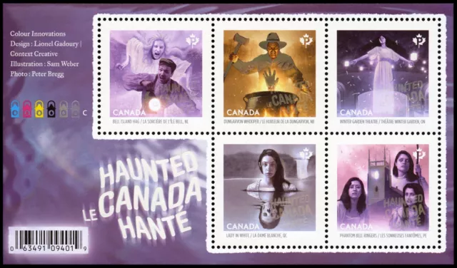 Canada Stamps Souvenir sheet of 5, Haunted Canada - 3, #2935 MNH