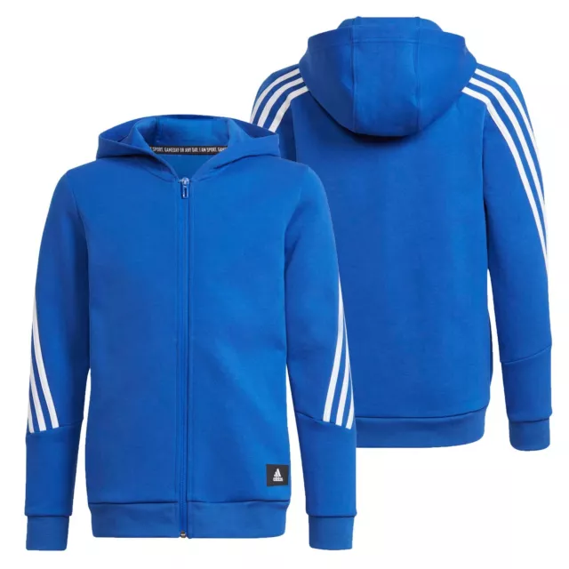 Adidas Ess Niños Sudadera con Capucha Jóvenes Logo Chaqueta Blanco Azul