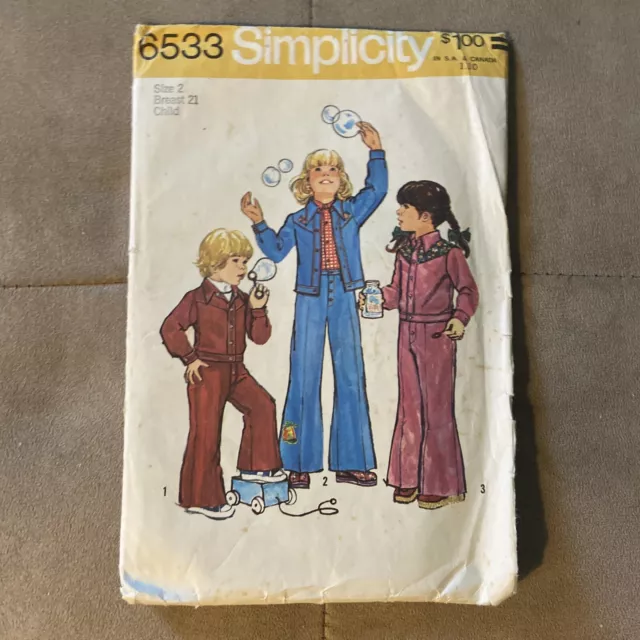 Simplicity #6533 Pattern For Child’s Size 2 Jacket & Bell-Bottom Pants Vintage