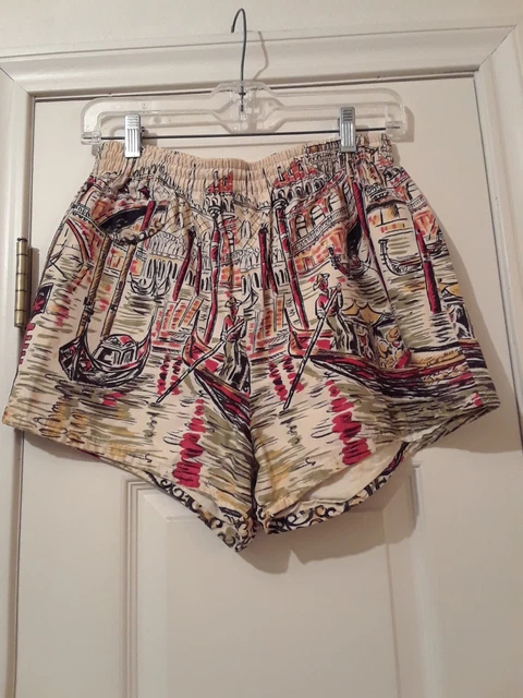 VINTAGE 1950s MENS COTTON SHORTS KOOL VENICE GONDOLA PRINT SMALL