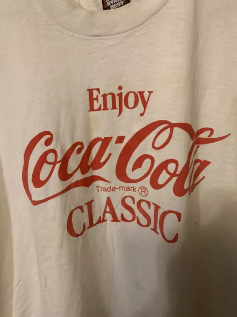 Vintage Enjoy Coca Cola Classic T Shirt Mens Sz XL White Red Screen Stars