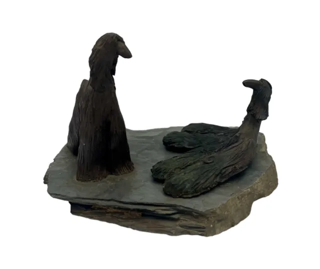 Vintage Handmade Afghan Hounds Statue Figurine on Slate