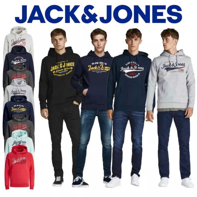 Jack & Jones Men's Logo Print Hooded Sweatshirt Pullover Warm Casual Sweat Hood