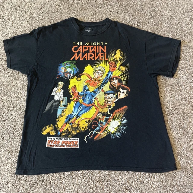 THE MIGHTY CAPTAIN MARVEL Marvel Comics Adult Black T Shirt XL / Extra Large