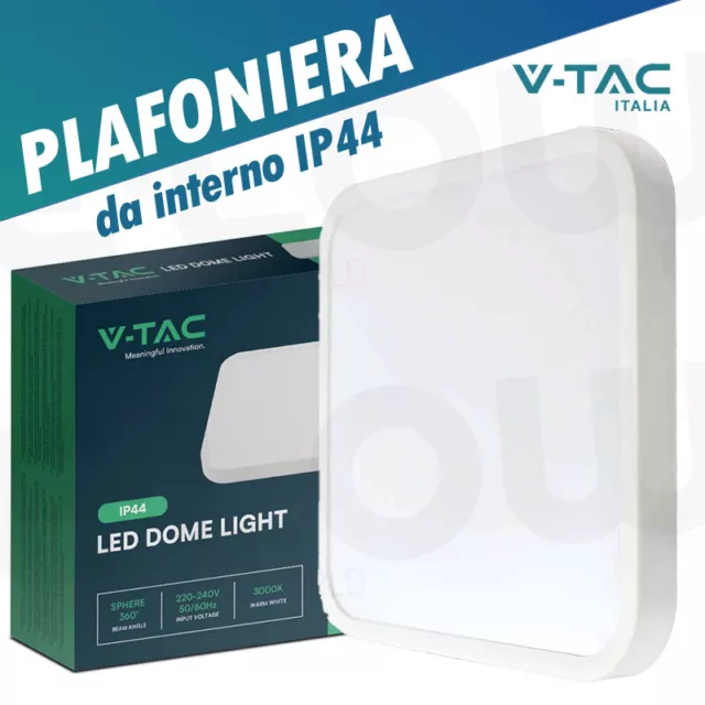 Plafoniera Led Quadrata 18W 24W 48W Ip44 Vtac Luce Bianco Caldo Naturale Freddo