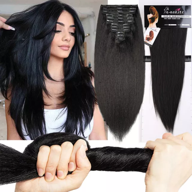 300g Mega Thick Clip In/On Real Remy Human Hair Extensions Full Head Black Brown