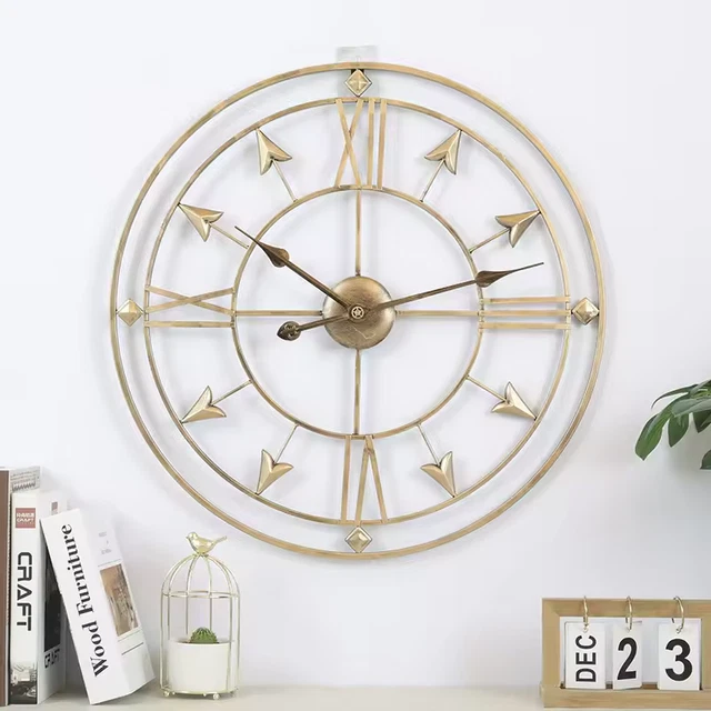 60CM LARGE ROMAN Numerals Skeleton Wall Clock Big Giant Open Face Round ...