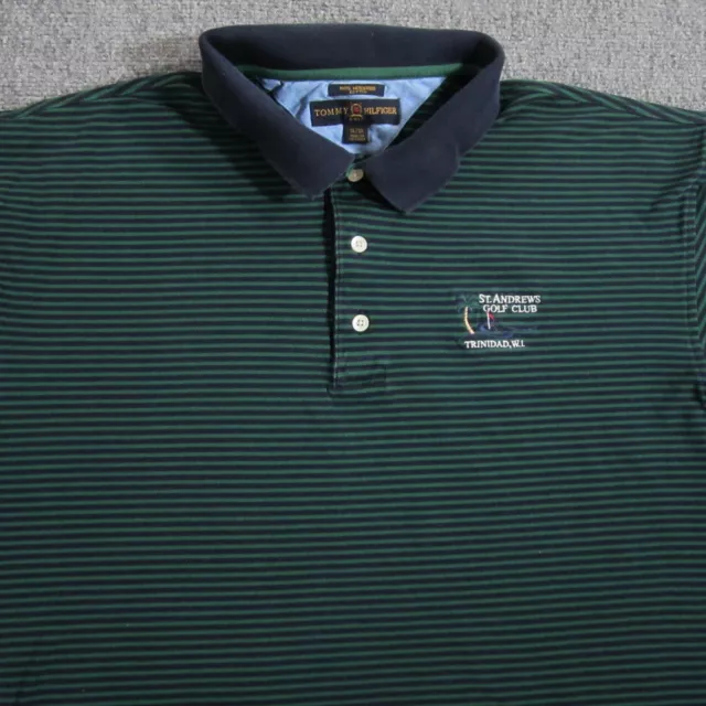 Tommy Hilfiger Golf Polo Shirt Mens Extra Large Green Striped St Andrews Club