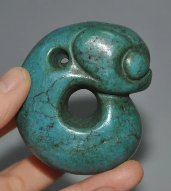 2.2" old China Hongshan culture turquoise Carved Pig dragon Dragon fetus pendant