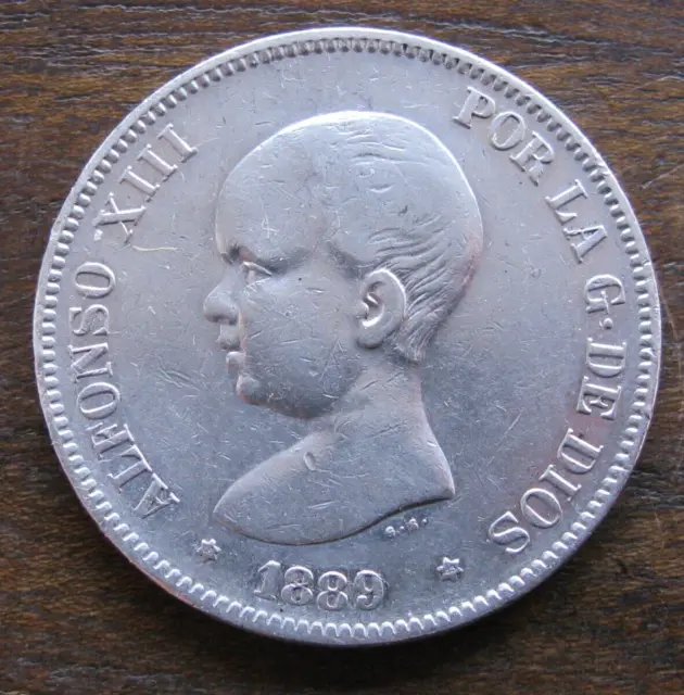 ZALDI2010 - Alfonso XIII, 5 Pesetas Of 1889 Stars 18 - 89. Sterling Silver