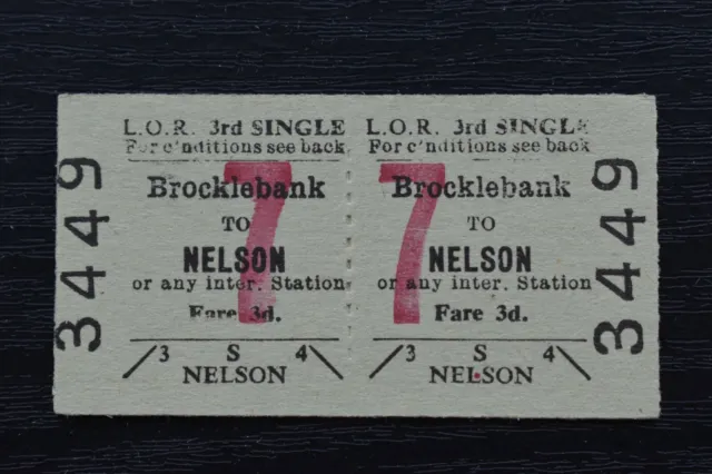 Liverpool Overhead Railway Ticket LOR BROCKLEBANK to NELSON No 3449