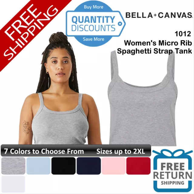 BELLA + CANVAS Woman Micro Rib Spaghetti Strap Tank Top Shirt Up To 2XL 1012