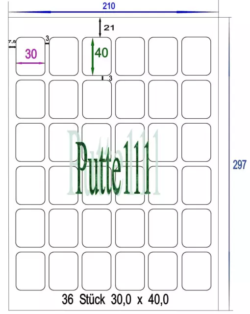 144 Klebe Etiketten Aufkleber  30,0 mm x 40,0 mm 4 Bogen