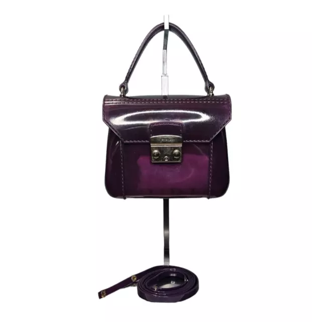 NEW FURLA Candy Bon Bon Purple PVC Mini Crossbody Top Handle Bag