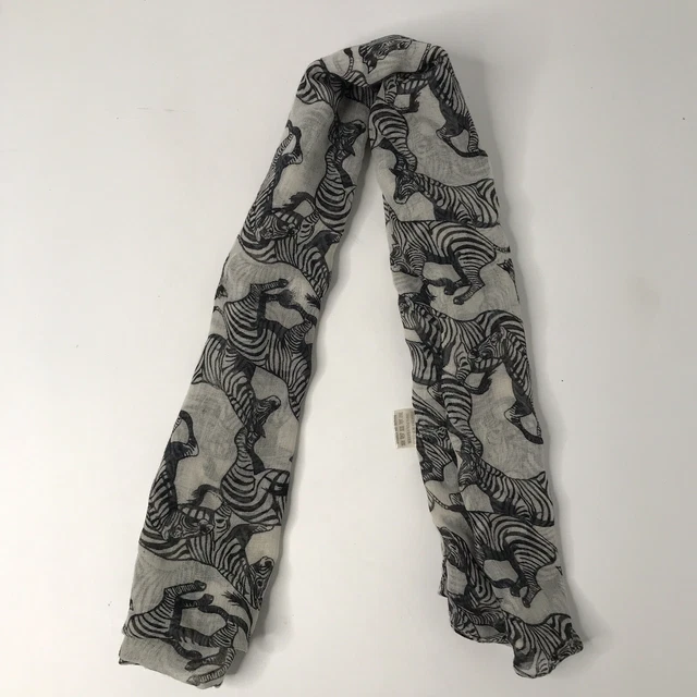 Gauze Scarf Women XL Rectangle White Black Zebra Light Weight Chiffon Rolled Hem