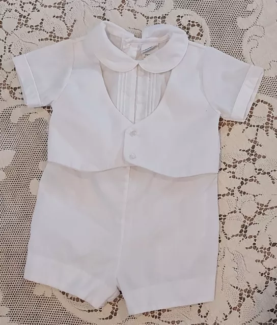 Vintage Alexis Baby Boy Christening Outfit Baptism White One Piece Sz 6-9 Months