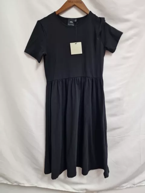 ASOS Maternity Black Midi Dress Short sleeve stretch Size 12L NWT