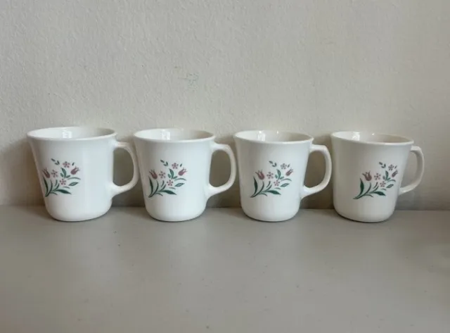 Set of 4 Vintage Corelle Corning Ware Rosemarie Tulips Coffee Tea Cups Mugs