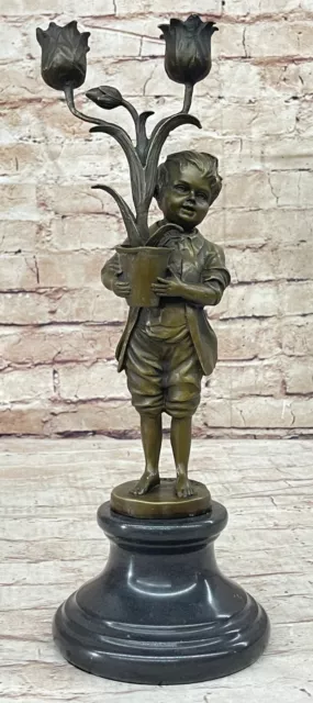 Decorative Home  Aldo Vitaleh Young Boy with Tulip Vase Bronze Statue