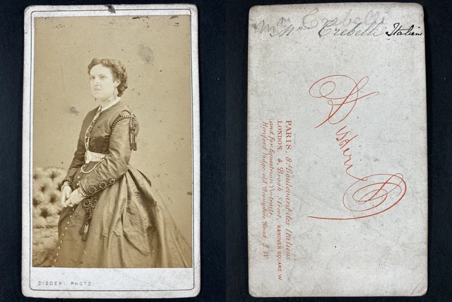 Photo Vintage CDV Marietta Alboni Par Tourtin Paris – Tirage Albuminé Circa 1865, 6,5x10,5 Cm – Collection Photographie Ancienne