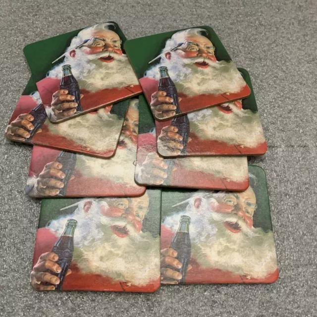 8 Vintage Coca Cola Coke Santa Holiday Coasters Christmas Cork Square 3.5”