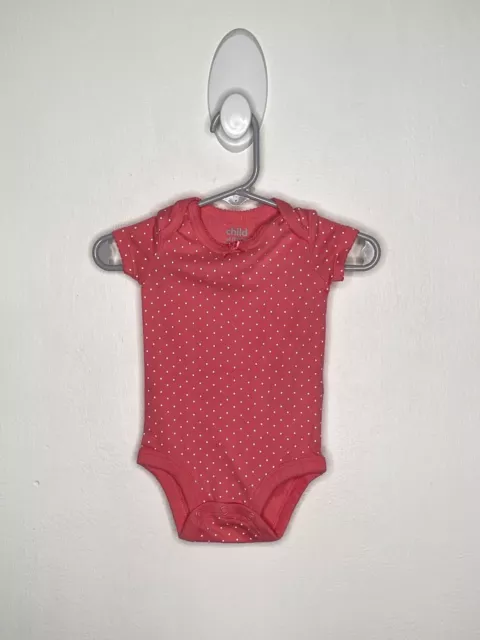 Carters One Piece Bodysuit Baby Girls Size 0-3 Months Coral Dotted Shirt Sleeve