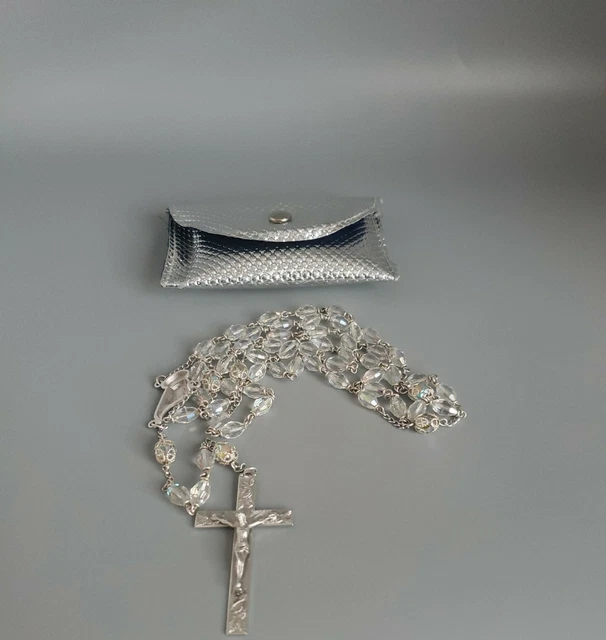 ¡IMPRESIONANTE ROSARIO! Crucifijo de plata esterlina y Virgen María. Cuentas de aurora boreal