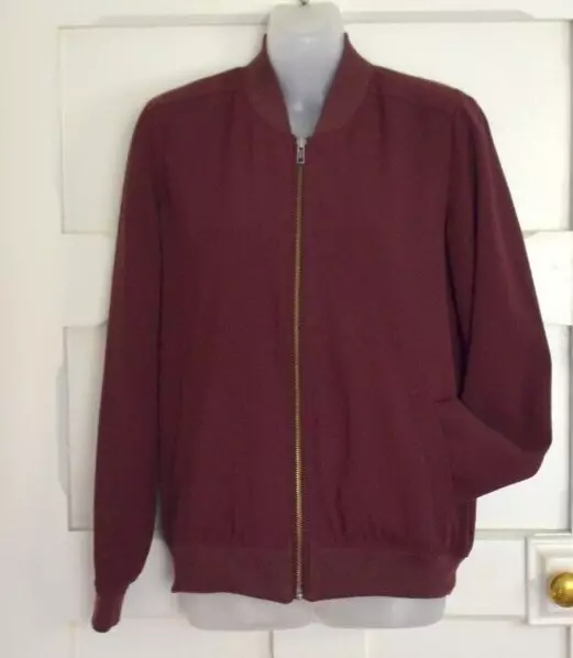 Sportsgirl Women's Burgundy Zip Up Lined Bomber Jacket Size 6 Some Flaws