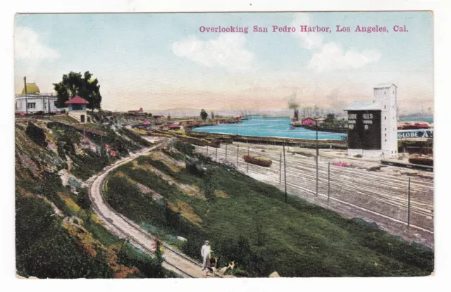 c1910 LOS ANGELES CALIFORNIA SAN PEDRO HARBOR RAILROAD VINTAGE POSTCARD CA OLD