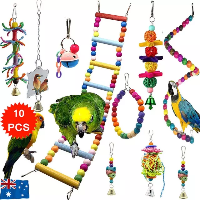 10X Parrot Hanging Swing Bird Toy Harness Cage Ladder Parakeet Cockatiel Hammock