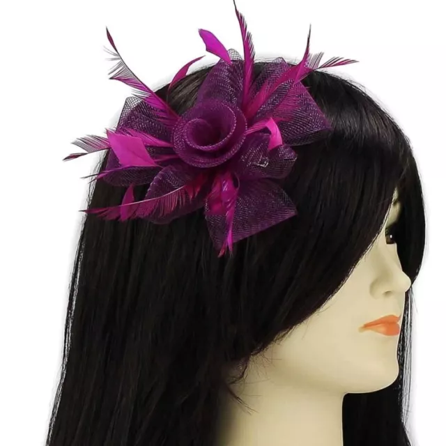 Navy Blue Fuchsia Fascinator Mesh Feather Hair Accessories Wedding Races New