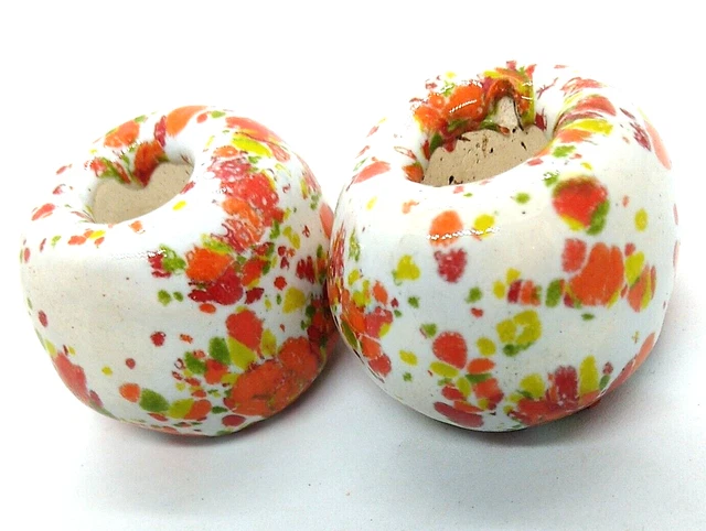 Vintage Mid Century Macrame Beads Huge Ceramic Bead Lot Orange Speckled