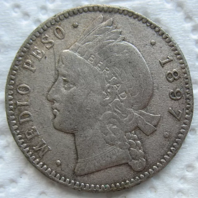 1897-A Dominican Republic Silver 1/2 Peso