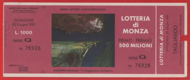 Biglietto Lotteria Di Monza Corsa Automobilistica Anno 1981 Con Tagliando