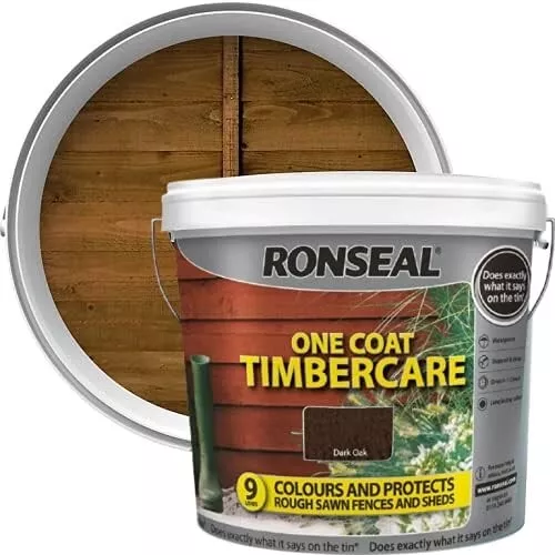 9 Litre Ronseal One Coat Timbercare Dark Oak Large Tub Fence Paint Shed Paint