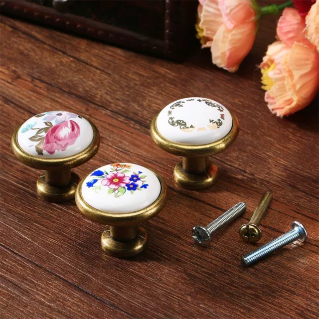 Vintage Flower Ceramic Cabinet Knobs Door Wardrobe Drawer Cupboard Pull Handles