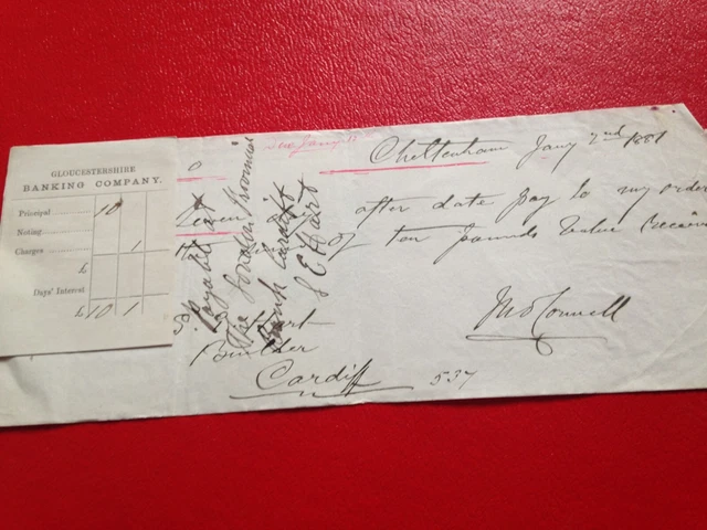 Vintage 1881 Gloucestershire Banking Company Invoice / Bill / Receipt MR4