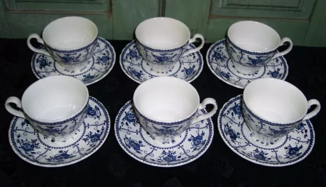 6 Sets Vtg Johnson Brothers Indies Cups & Saucers Ironstone Blue White England