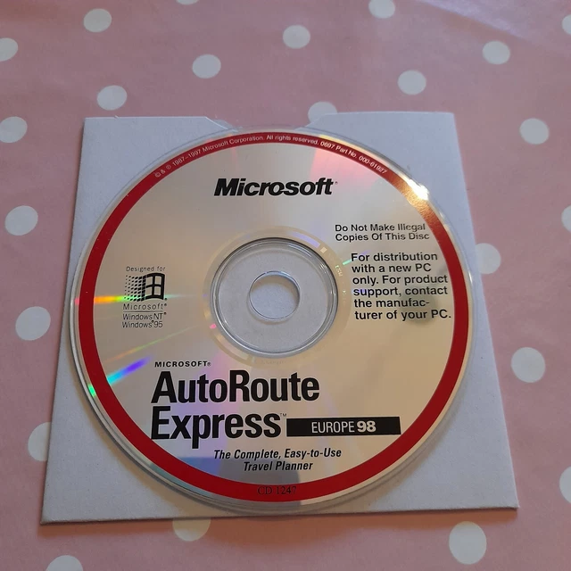 MICROSOFT AUTOROUTE EXPRESS Europe 98 CD/PC Disc No Jewel Case or