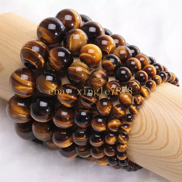 Natural 6/8/10/12mm Yellow Tiger's Eye Round Gemstone Beads Bracelet 7.5'' AAA++