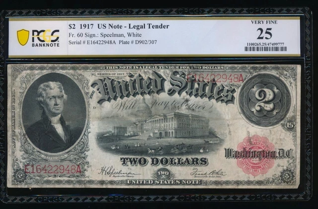 AC Fr 60 1917 $2 Legal Tender PCGS 25  !!