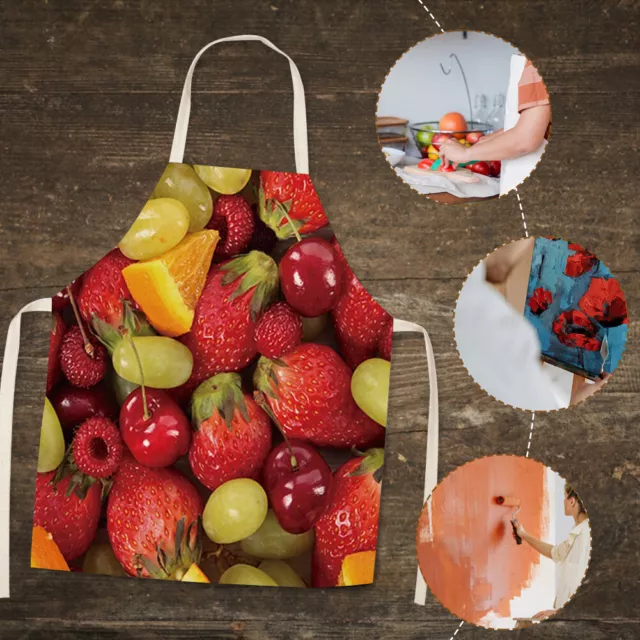 fr Fruit Printed Kitchen Apron Sleeveless Linen Cooking Chef Bibs for Adults Kid 2