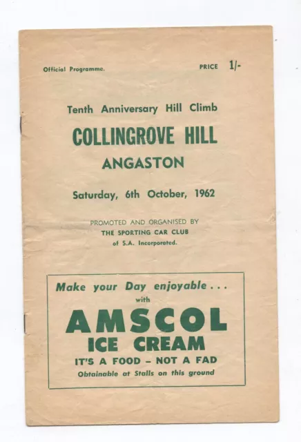 1962 Collingrove Hill Climb Programme Production Touring Racing Sports