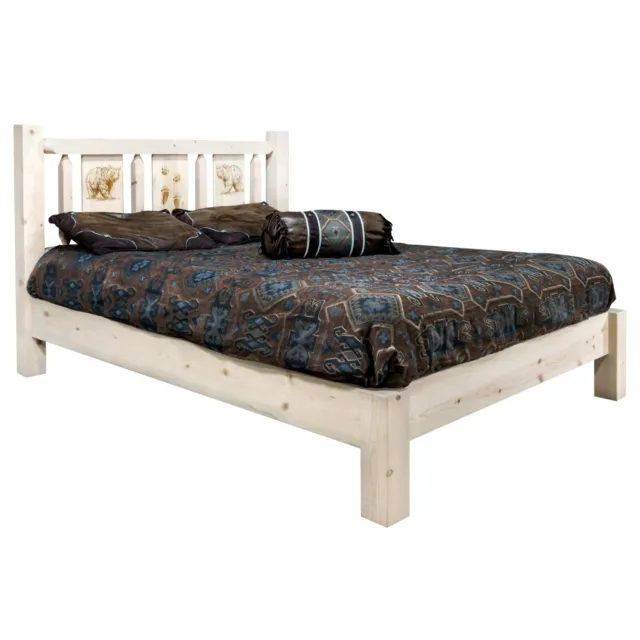 QUEEN Platform Bed FARMHOUSE Rustic Laser Western Etched Amish Made Woodburning