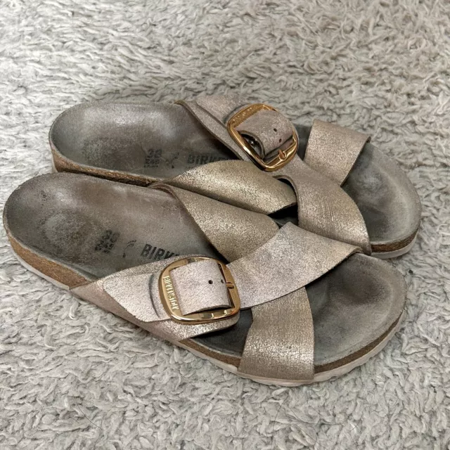 Birkenstock Siena Big Buckle Slide Sandal Metallic Rose Gold Eu 38 Us 7-7.5