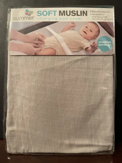 Cubierta de almohadilla cambiante estándar de muselina suave de verano para bebés gris nueva en paquete