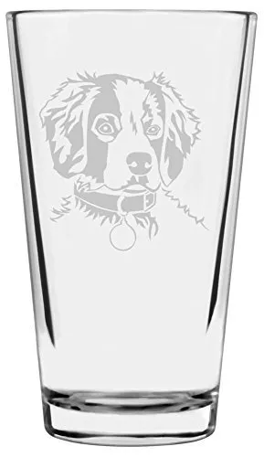 Brittany Spaniel Dog Themed Etched All Purpose 16oz Pint Glass