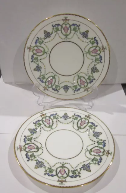 Pair Minton H2581 7.75 in Salad Plates Garland & Urns Ca 1920