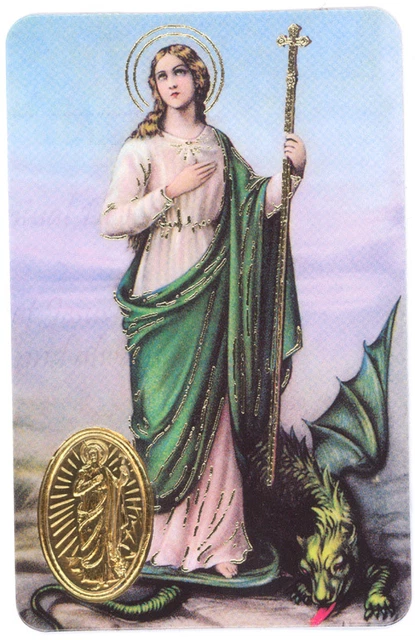 CARTE PLASTIFIEE DE Sainte Marthe Avec Medaille Doree Et Priere 9X6 Cm